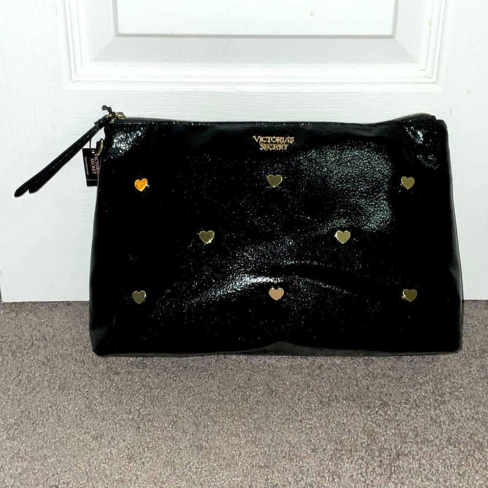 Victoria’s Secret Black and Gold Heart Clutch/Bag NWT